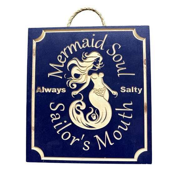 Custom Mermaid Soul Sailors Mouth Always‎ Salty Wooden Wall Art Sign - Picture 1 of 1
